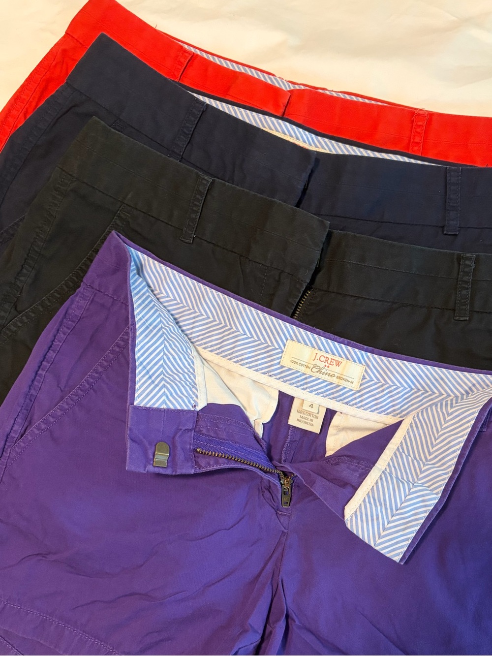 J.Crew Women’s Chino Shorts | Bundle of 4 | size 4 purple, navy, black & red
